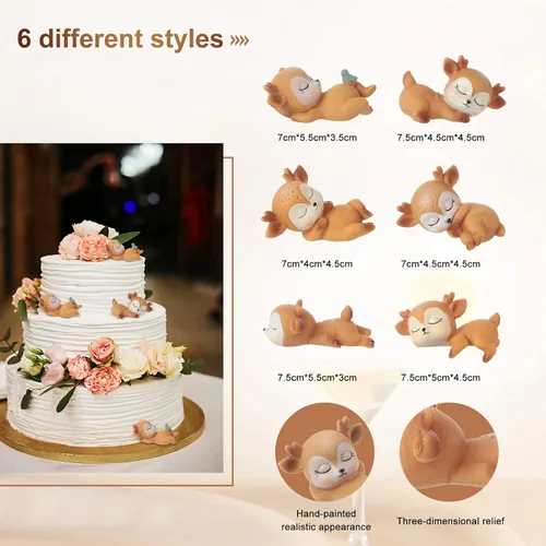 Vista 2 de 12 piezas de figuras de ciervos para decoración de pasteles para baby