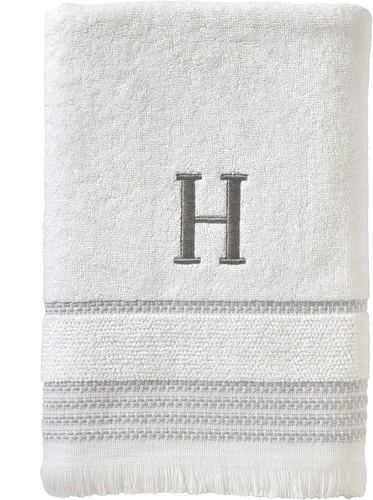 Vista 18 de SKL Home Toalla de baño casual con monograma, A, 28 x 54 pulgadas, color blanco