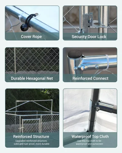 Vista 4 de IchbinGo Perrera grande para perros al aire libre, jaula resistente de acero galvanizado para perros con cubierta impermeable resistente a los rayos