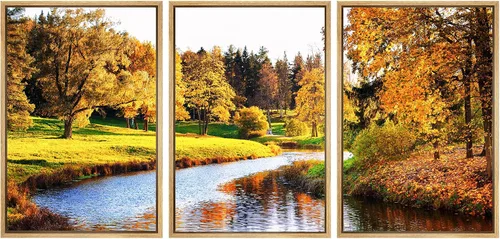 Vista 36 de SIGNWIN Lienzo enmarcado para pared, juego de arte nublado de tormenta, cielo, bosque otoñal, árboles, rústico, naturaleza, fotografía, realismo