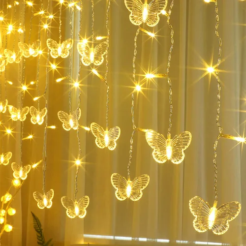 Vista 15 de Luces de Cortina de Mariposas, 4.9 pies, 48 Luces de Hadas LED USB para Ventana, 10 Mariposas, 8 Modos, Luces de Cadena con Parpadeo de Luciérnaga