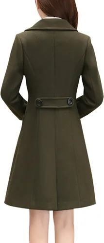 Vista 2 de Chouyatou - Elegante abrigo con cuello de solapa y abotonadura doble para mujer, de mezcla de lana