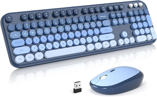 Vista 13 de Atelus Combo de teclado inalámbrico y ratón, máquina de escribir de tamaño completo con teclado numérico y mouse conectado USB 2 en 1 para PC