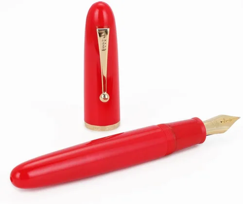 Vista 6 de Jinhao 9019 Serie DaDao Pluma Estilográfica, Tamaño 8 Plumín Mediano Heartbeat con Convertidor de Tinta Grande, Diseño Acrílico Rojo Brillante Pluma