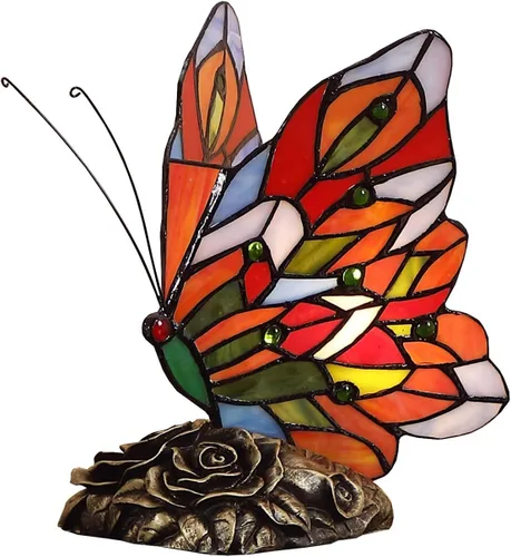 Vista 7 de Bieye L10042 Mariposa estilo Tiffany Lámpara de mesa con acento de vitral, luz nocturna para mesita de noche, dormitorio, sala de estar