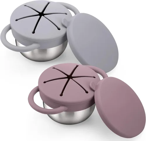 Vista 9 de Paquete de 2 Tazas de Aperitivos de Acero Inoxidable para Niños Pequeños - 9 OZ Recipientes de Aperitivos para Bebés a Prueba de Derrames
