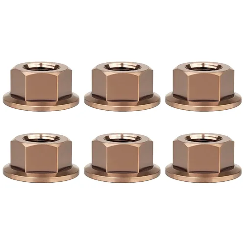Vista 23 de Tuercas hexagonales Titanium DIN6923 (paso M5 0.03 in, negro) M5 M6 M8 M10 M12 M14 M16 para bicicletas, motocicletas, coches, paquete de 6
