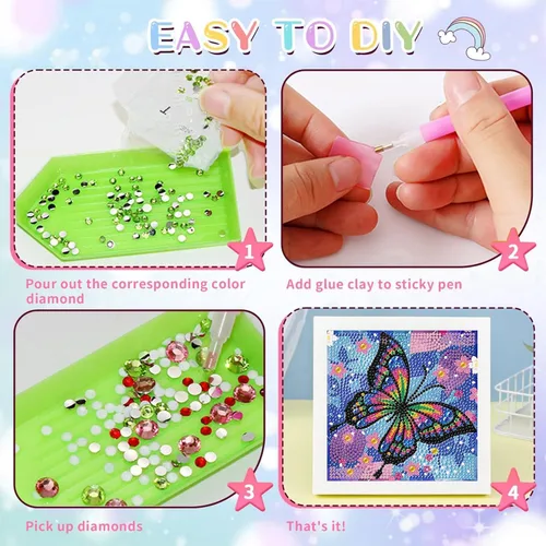 Vista 7 de xackcme Kits de pintura de diamantes de mariposa para niños con marco, arte de diamantes de mariposas para niños de 4 a 8 a 12 años, kit de pintura