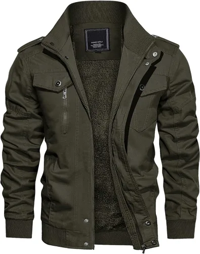 Vista 15 de CRYSULLY - Abrigo de invierno para hombre, estilo casual, con forro polar, bolsillos múltiples, estilo campo, con capucha extraíble