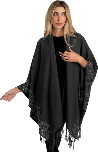 Vista 5 de Jessica McClintock Ruana suave con tachuelas de borde exterior, R19168jms-negroplata (Bsv)