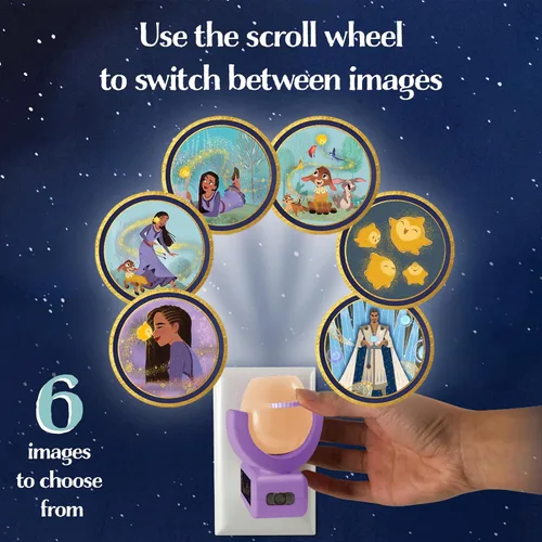 Vista 6 de Projectables Disney Wish Luz Nocturna LED Enchufable con Proyector de Anochecer a Amanecer Ideal para Niños Niñas Bebés Habitación del Bebé Sala