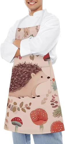Vista 4 de MUSM Delantal para adultos – 27.6 x 31.5 pulgadas, delantales de poliéster resistentes con dos bolsillos grandes, delantal de cocina de erizo