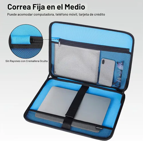 Vista 6 de DOMISO Funda rígida para laptop de 13 pulgadas, impermeable, a prueba de golpes, funda protectora para laptop con mango retráctil para MacBook Air