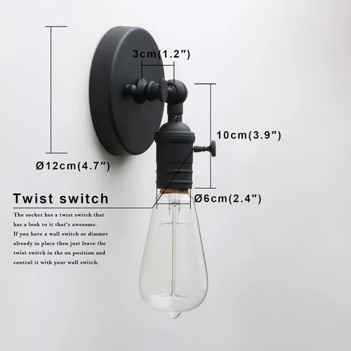 Vista 6 de PERMO Juego de 2 lámparas minimalistas de pared de un solo enchufe con interruptor de encendido/apagado (negro)