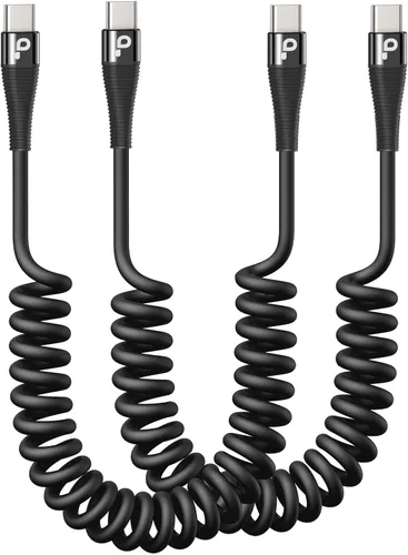 Vista 14 de Cable USB C de carga rápida, paquete de 2 cables de carga USB A a USB C en espiral de 3 pies para automóvil, cable de carga USB-C compatible