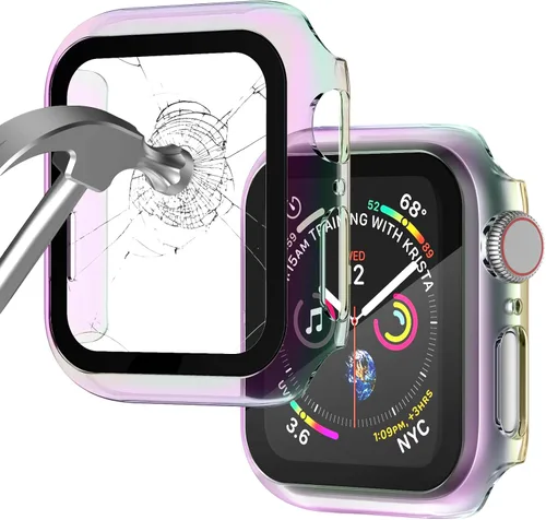 Vista 30 de Adepoy Paquete de 8 fundas con protector de pantalla de vidrio templado compatible con Apple Watch SE3 SE2 SE Series 6/5/4 de 1.575 pulgadas