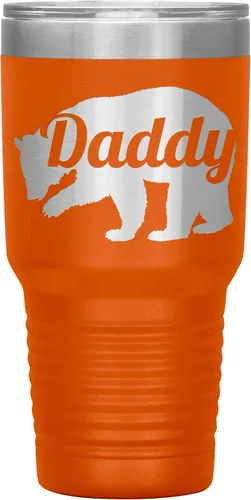 Vista 2 de Daddy Bear - Vaso de acero inoxidable grabado con aislamiento de 30 onzas, color negro