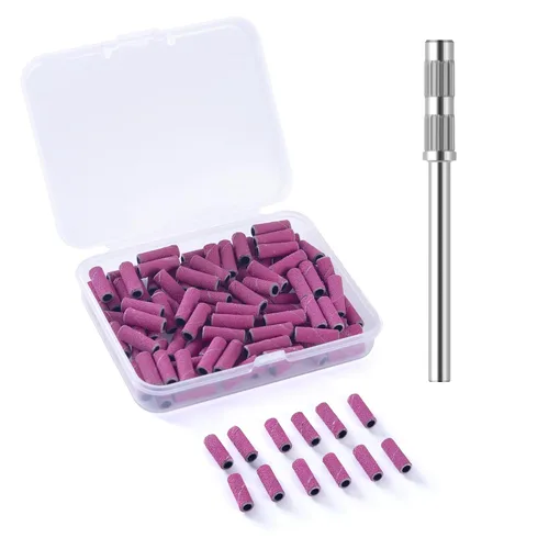 Vista 24 de 100 piezas de bandas pequeñas de lijado de uñas para taladro de uñas, bits mini de 3.1mm de mandril de lijado de uñas de grano 80 para uñas