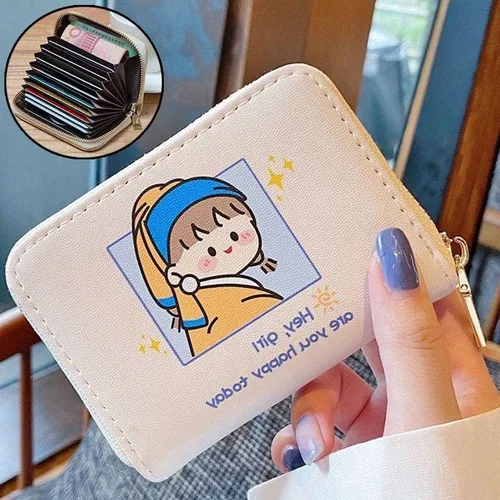 Vista 5 de Funda para tarjetas de crédito, con cremallera, para tarjetas de identificación, cartera para mujer, estampado de anime, Blanco, Imprimir -Hey, Gerl