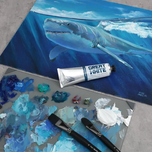 Vista 2 de Great White Artist Oil Color - Tubo de 5.1 fl oz, cuerpo pesado, opaco, profesional, sin amarillamiento, pintura al óleo blanca archival, paquete