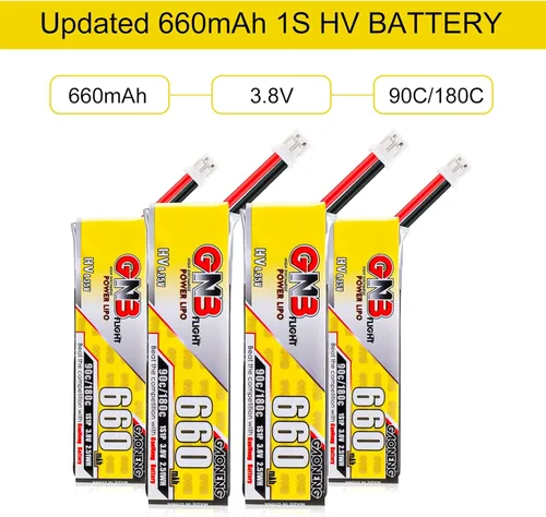Vista 5 de Crazepony Batería LiPo de 660 mAh, 4 baterías LiHV de 3.8 V 90C/180C JST-PH2.0 conector para Eachines Trashcan Emax Tinyhawk Freestyle II Snapper7