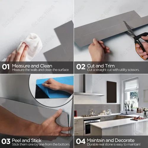 Vista 6 de Tic Tac Tiles - Azulejos autoadhesivos removibles para pegar en el salpicadero de la cocina o el baño, azulejos 3D de concreto natural estilo metro
