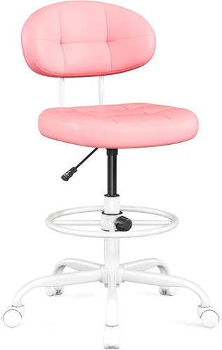 Vista 10 de Misolant Silla de dibujo sin brazos, silla de oficina alta con anillo reposapiés para escritorio de pie, pequeña silla de oficina ejecutiva de piel