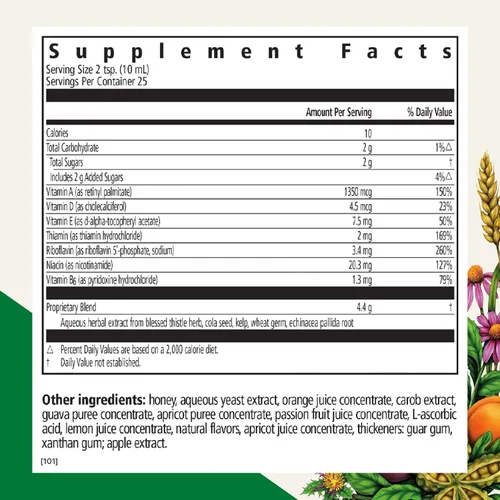 Vista 2 de Floradix Epresat Multivitamínico líquido para adultos, suplemento de hierbas, suplemento diario con vitamina A, D, B6, cardo mariano y más, apoya