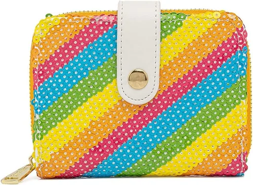 Vista 3 de Loungefly Mini billetera de lentejuelas Rainbow Minnie, Arco iris, Mini billetera de lentejuelas Rainbow Minnie