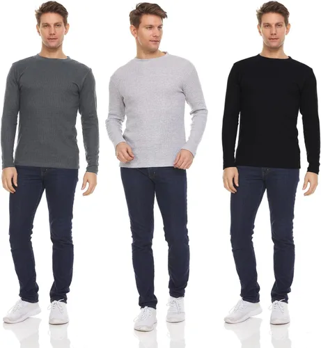 Vista 15 de DARESAY Paquete de 3: camiseta térmica de manga larga para hombre, camisetas de manga larga Henley & Crew para hombre, camisetas de manga larga