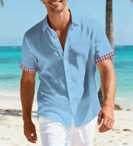 Vista 12 de Camisas hawaianas para hombre, casual, manga corta, con botones, tropical, verano, playa, con bolsillo Camisas de bolos negras para hombre