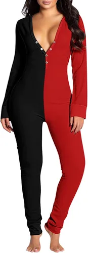 Vista 4 de Onsiese - Pijama para adultos con botones para dormir largo y ajustado para otoño e invierno