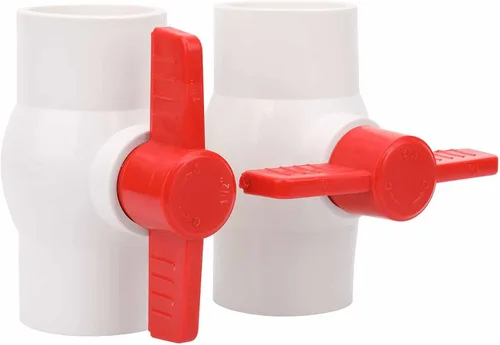 Vista 8 de 4 piezas de válvula de bola de PVC de 1 pulgada enchufe de válvula de cierre de tubo de agua con mango en T rojo para líneas de suministro de agua