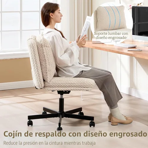 Vista 7 de Fizzin Cross Cross - Silla de espuma viscoelástica sin brazos con ruedas para oficina en casa, color beige