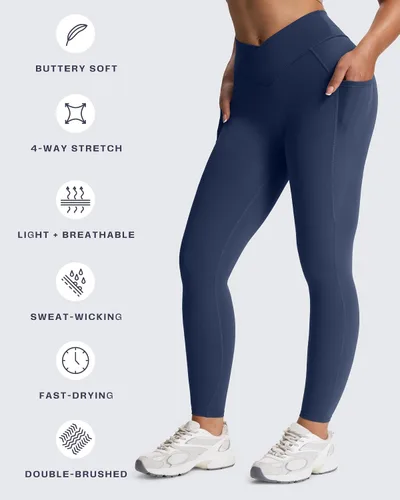 Vista 131 de Aoxjox Trinity - Pantalones de yoga de cintura alta con bolsillos para mujer, control de abdomen, cintura cruzada, leggings de entrenamiento suaves