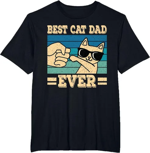 Vista 4 de Best Cat Dad Ever Vintage Funny Cat Lover Retro Men T-Shirt Asphalt Grey