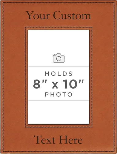 Vista 69 de Marco de fotos de piel sintética de cuero sintético grabado para añadir tu texto personalizado para colgar o en la mesa, marco de fotos familiares
