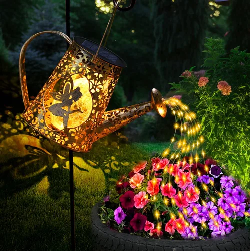 Vista 16 de YJFWAL Regadera solar con luces, regalos únicos para mamá, abuela, mujer, cumpleaños, impermeable, regalos de jardinería, regadera con luces