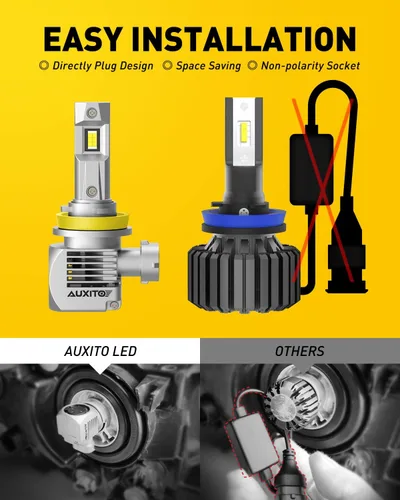 Vista 5 de AUXITO Bombillas LED H11, 20000 lúmenes, 100 W por juego, 6000 K blanco frío, bombillas LED H8 H9 para luces antiniebla, Plug and Play, paquete de 2