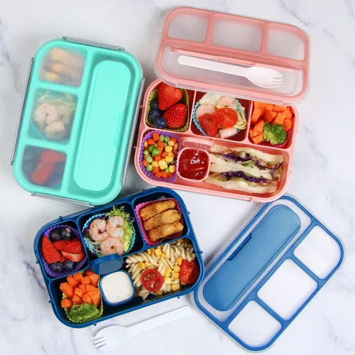 Vista 6 de MaMix Lonchera Bento para adultos, lonchera para niños, contenedores de almuerzo para adultos, niños, estudiantes, 44.0 fl oz, 4 compartimentos Azul