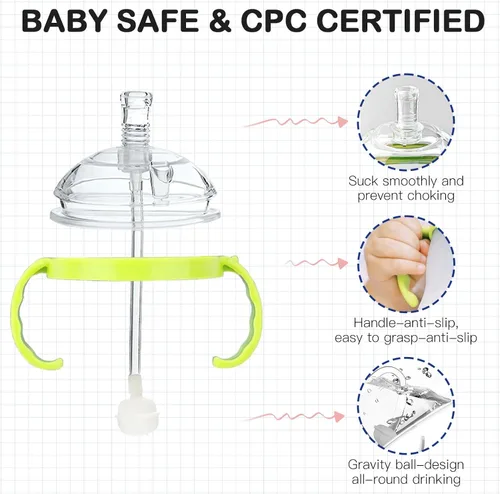 Vista 2 de Kit de conversión de vasos para biberones Comotomo, parte superior de popote suave y taza de transición con peso con asas, juego de 3 Straw