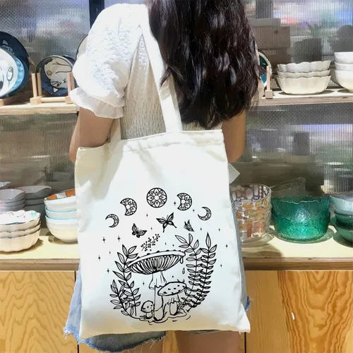 Vista 3 de THEYGE Large Cute Tote Bag for Women Reusable Shopping Grocery Canvas Bag Negro hongo