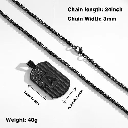 Vista 6 de Bellino Regalos de graduación – Collar con letra inicial de la A a la Z para hombres, niños, adolescentes, acero inoxidable, bandera estadounidense