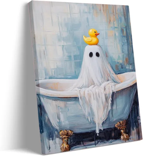 Vista 28 de Bonito arte de lectura de fantasmas, póster de pared de bosque de Halloween con hongos y plantas, impresión de lectura de fantasmas caprichosa