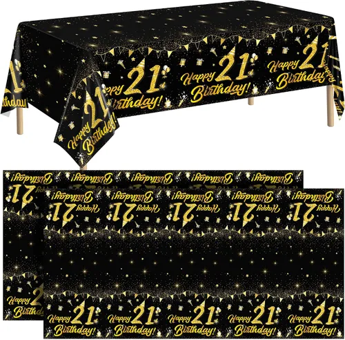 Vista 12 de durony Paquete de 2 manteles de cumpleaños de 18 años, de plástico, color negro y dorado, impermeable, rectangular, para fiestas en interiores
