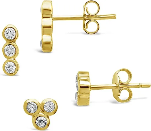 Vista 2 de Sterling Forever Juego de 2 piezas de plata de ley Bisel Stud Set Par de pendientes de racimo y par de pendientes de fila con circonitas cúbicas
