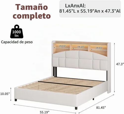 Vista 2 de REVOMINCA Marco de cama de tamaño completo con cabecero, marco de cama tapizado de terciopelo con luces LED, plataforma de tamaño completo