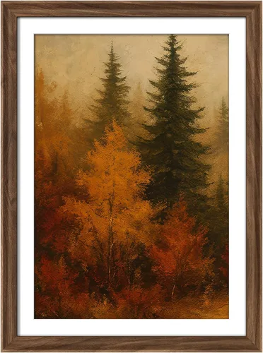 Vista 73 de MUDECOR Lienzo enmarcado prémium para pared, pinos nevados en bosque de invierno, ilustraciones modernas, arte contemporáneo, escénico, divertido