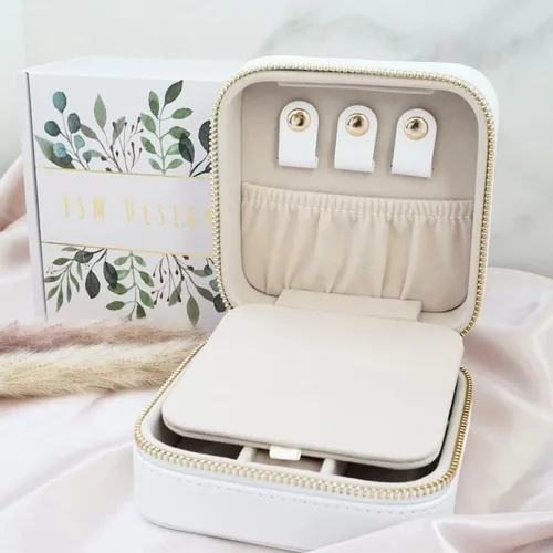 Vista 3 de Caja organizadora de joyas de viaje, joyero de viaje, pequeño joyero para mujer, estuche de viaje de joyería, caja organizadora de aretes con espejo