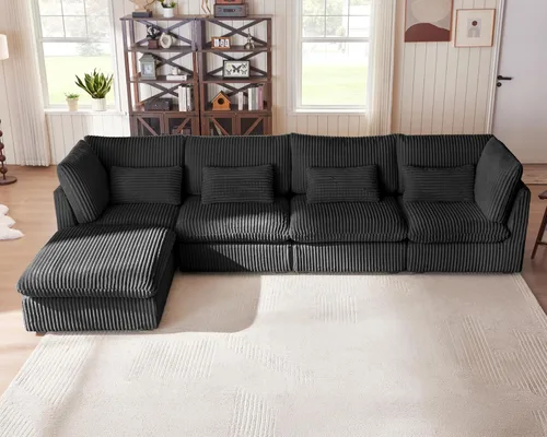 Vista 34 de Sofá Modular de Tamaño Grande, Sofá Seccional de Chenilla Cloud Extra Profundo con Chaise Otomana, Sofá Cama de Chenilla Esponjosa de 5 Asientos